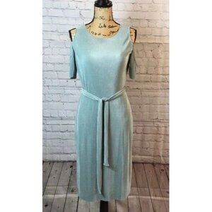 NWT Belle Sky Dress Jade Green Cold Shoulder Cutout Short Sleeve Belted Small